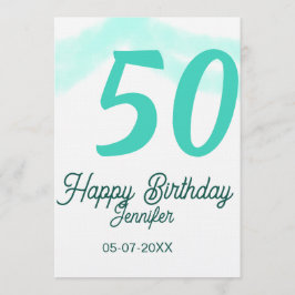 50th birthday add name date year green pastel bold kaart