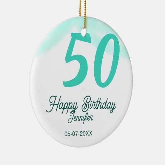 50th birthday add name date year green pastel bold keramisch ornament (Rechts)