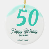 50th birthday add name date year green pastel bold keramisch ornament (Voorkant)