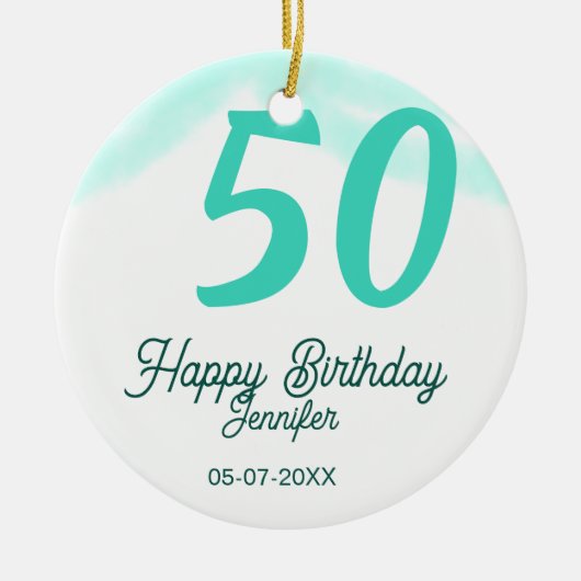 50th birthday add name date year green pastel bold keramisch ornament (Voorkant)
