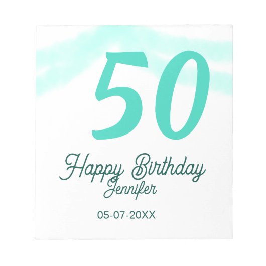 50th birthday add name date year green pastel bold notitieblok (Voorkant)