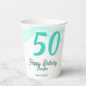 50th birthday add name date year green pastel bold papieren bekers (Achterkant)