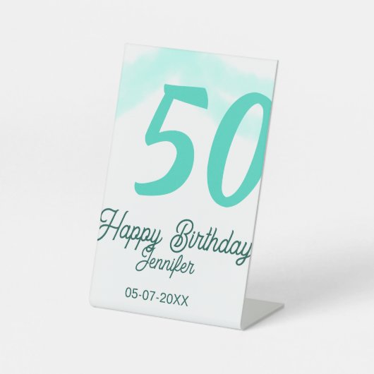 50th birthday add name date year green pastel bold reclamebord met voetstuk (Voorkant)