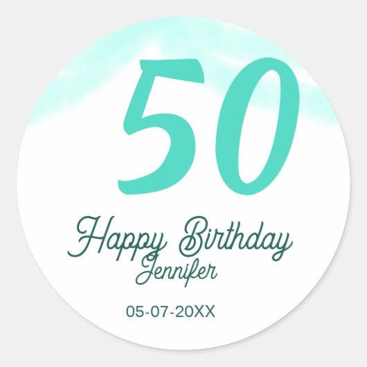 50th birthday add name date year green pastel bold ronde sticker (Voorkant)