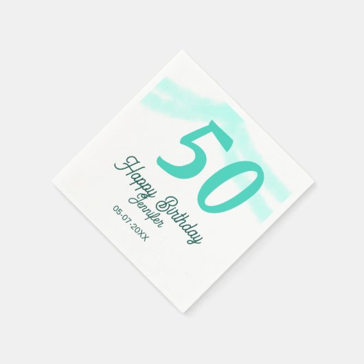 50th birthday add name date year green pastel bold servet (Hoek)