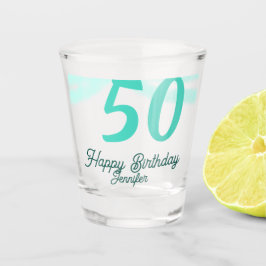 50th birthday add name date year green pastel bold shot glas