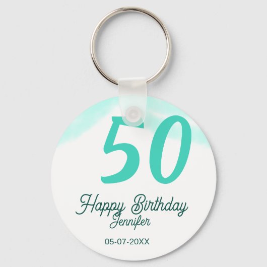 50th birthday add name date year green pastel bold sleutelhanger (Voorkant)