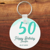 50th birthday add name date year green pastel bold sleutelhanger (Voorkant)