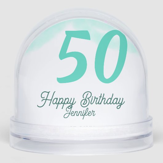 50th birthday add name date year green pastel bold sneeuwbol (Voorkant)
