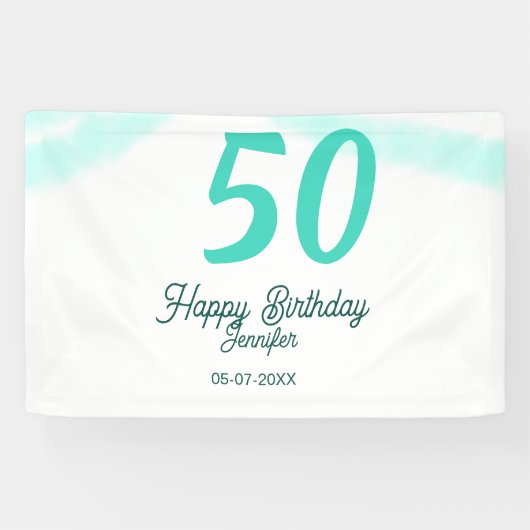 50th birthday add name date year green pastel bold spandoek (Horizontaal)