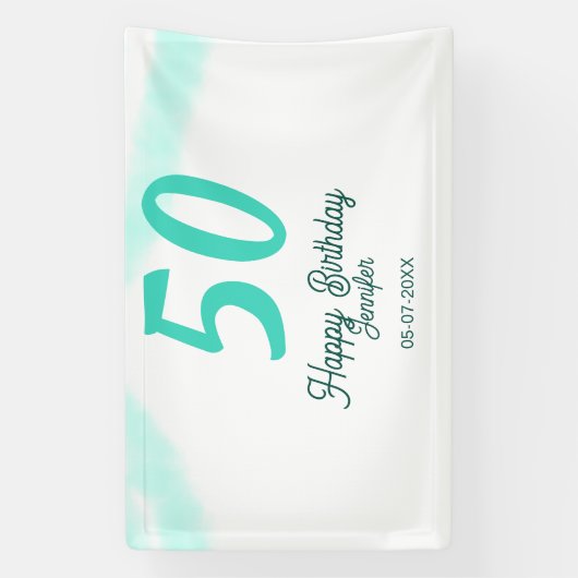 50th birthday add name date year green pastel bold spandoek (Verticaal)