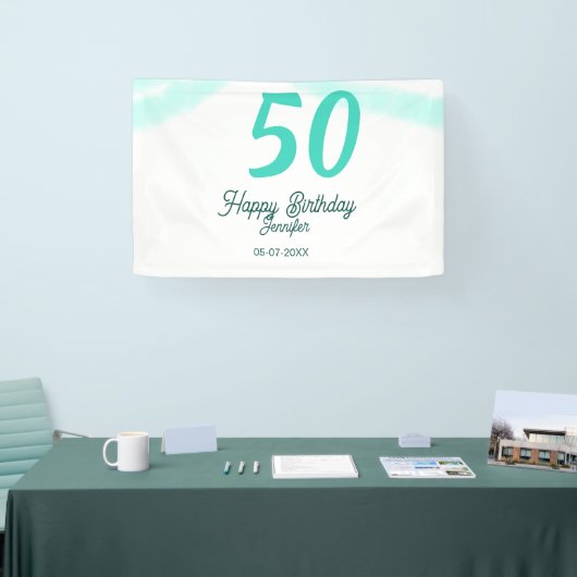 50th birthday add name date year green pastel bold spandoek (Beurs)