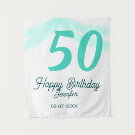 50th birthday add name date year green pastel bold wandkleed