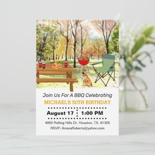 50th Birthday Backyard Barbecue Kaart (Staand voorkant)