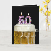 50th Birthday Beer Kaart (Gele Bloem)