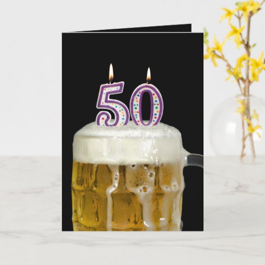 50th Birthday Beer Kaart (Gele Bloem)