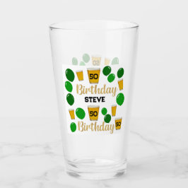 50th birthday beers and green balloons Glass Cup Glas