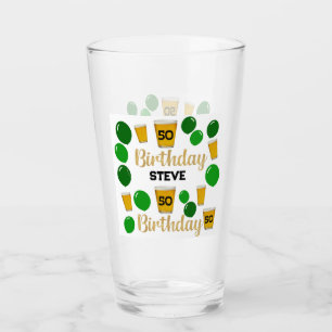 50th birthday beers and green balloons Glass Cup Glas