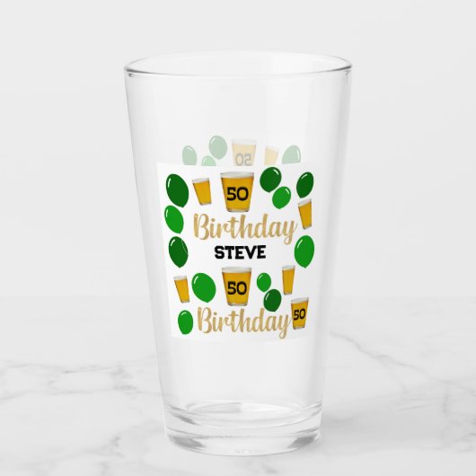 50th birthday beers and green balloons Glass Cup Glas (Voorkant)