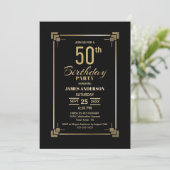 50th Birthday Black and Gold Party Invitation Kaart (Staand voorkant)