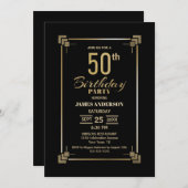 50th Birthday Black and Gold Party Invitation Kaart (Voorkant / Achterkant)