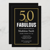 50th Birthday Black and Gold Party Invitation Kaart (Voorkant / Achterkant)