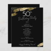 50th Birthday Black and Gold Party Menu Flyer (Voorkant / Achterkant)