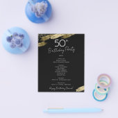 50th Birthday Black and Gold Party Menu Flyer (Enkel)