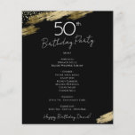 50th Birthday Black and Gold Party Menu Flyer<br><div class="desc">Menu. De doopvonthoogtepunten van het manuscript met gemakkelijk om de doopvont van de serif naam te lezen. Maak uw eigen menu,  gebruik uw eigen tekst aan creëer een elegant maar goedkoop en betaalbaar gebeurtenismenu. Eenvoudig aan te passen. Aangepaste vellen voor menupapier. Aangepast menu voor Black and Gold Elegant Birthday-party</div>