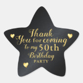 50th Birthday Black and Gold Thank You Ster Sticker (Voorkant)