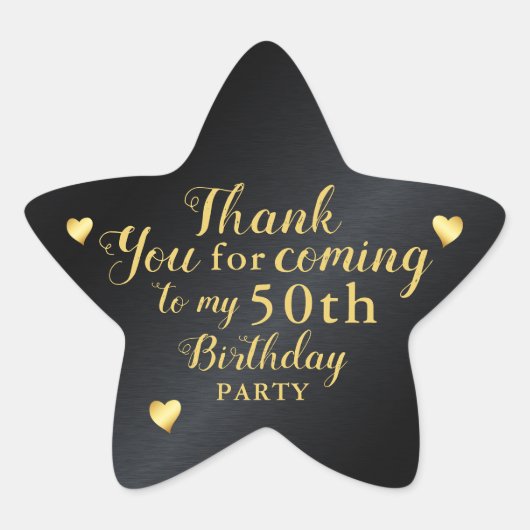 50th Birthday Black and Gold Thank You Ster Sticker (Voorkant)