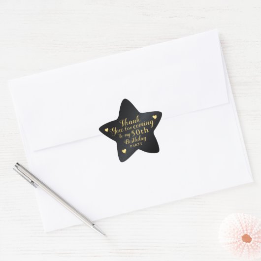 50th Birthday Black and Gold Thank You Ster Sticker (Envelop)