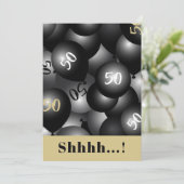 50th Birthday Black Ballonuitnodiging Kaart (Staand voorkant)