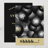 50th Birthday Black Ballonuitnodiging Kaart (Voorkant / Achterkant)