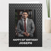 50th Birthday Black Geometric Pattern Custom Photo