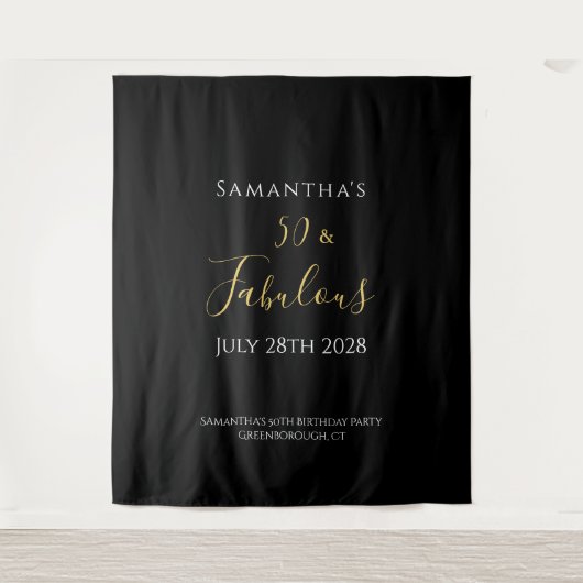 50th Birthday Black Gold 50 en Fabulous Wandkleed (Voorkant)