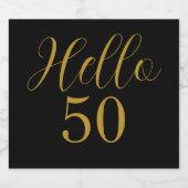 50th Birthday Black Gold Birthday Party Sparkling Wijnetiket (Enkel label)