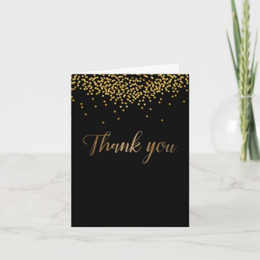 50th birthday black gold confetti Script Bedankkaart (Voorkant)