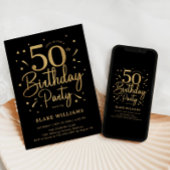 50th Birthday Black Gold Kaart