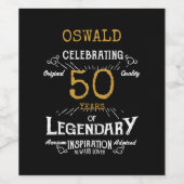 50th Birthday Black Gold Legendary Funny Wijn Etiket (Enkel label)