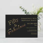 50th Birthday Black Gold Party Invitation Kaart (Staand voorkant)