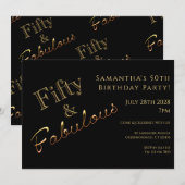 50th Birthday Black Gold Party Invitation Kaart (Voorkant / Achterkant)
