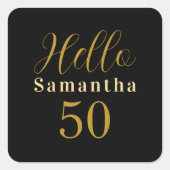 50th Birthday Black Gold Personalized Birthday Vierkante Sticker (Voorkant)