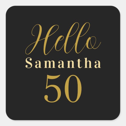 50th Birthday Black Gold Personalized Birthday Vierkante Sticker (Voorkant)