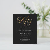 50th birthday black gold typography invitation (Staand voorkant)