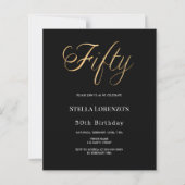 50th birthday black gold typography invitation (Voorkant)