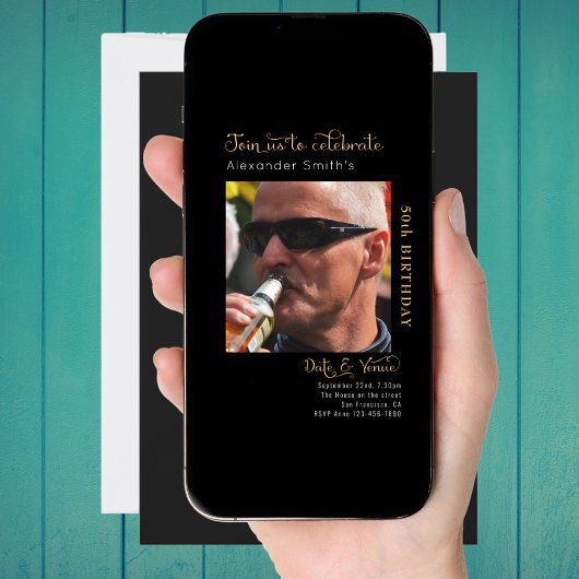 50th Birthday Black Invitation Kaart