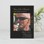 50th Birthday Black Invitation Kaart (Staand voorkant)