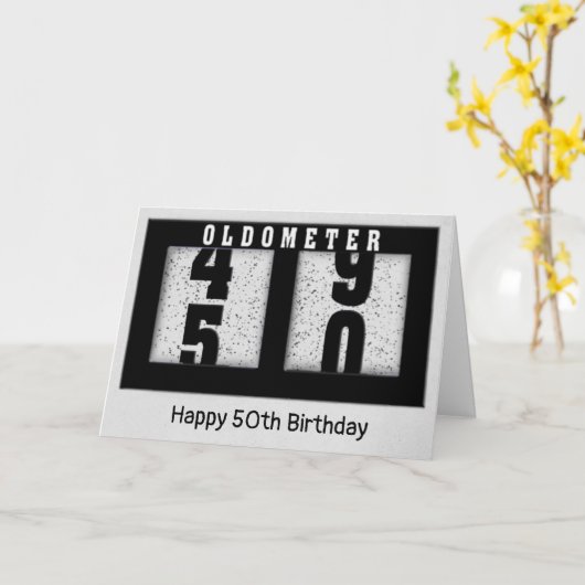 50th Birthday Black Odometer Kaart (Gele Bloem)