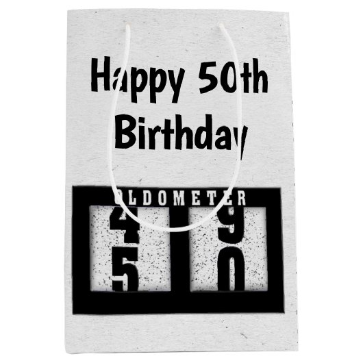 50th Birthday Black Odometer Medium Cadeauzakje (Voorkant)